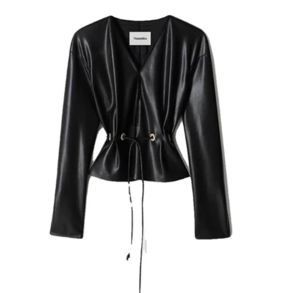 Nanushka Faroe Vegan Leather Tie-Waist Top